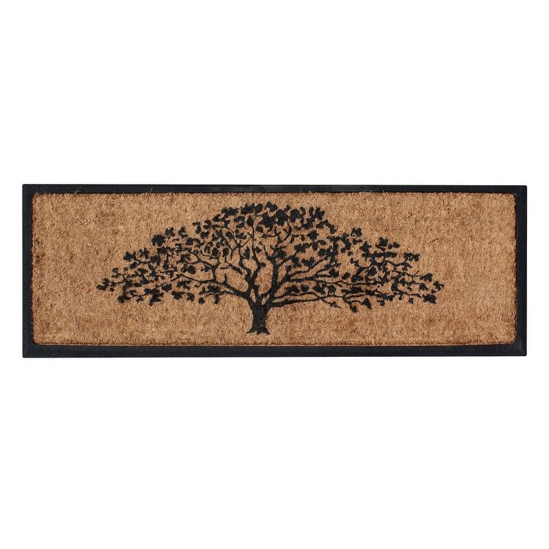 A1HC Natural Coir & Rubber Hand Flocked Large Door Mat - 18"X48" - Beige/Black  