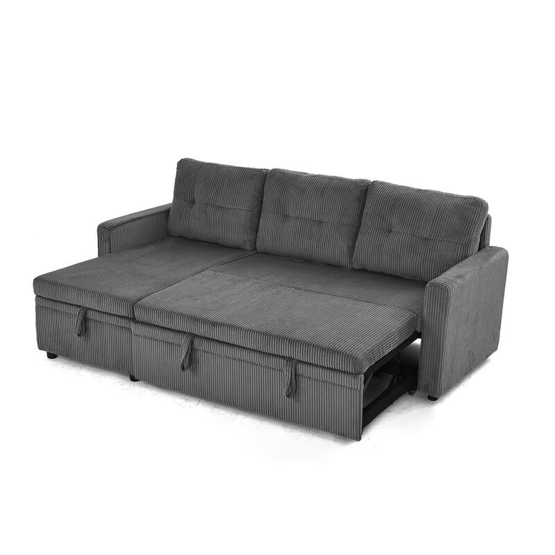 Tufted Convertible Corduroy/ Linen Modular Sectional Sofa with Storage Chaise