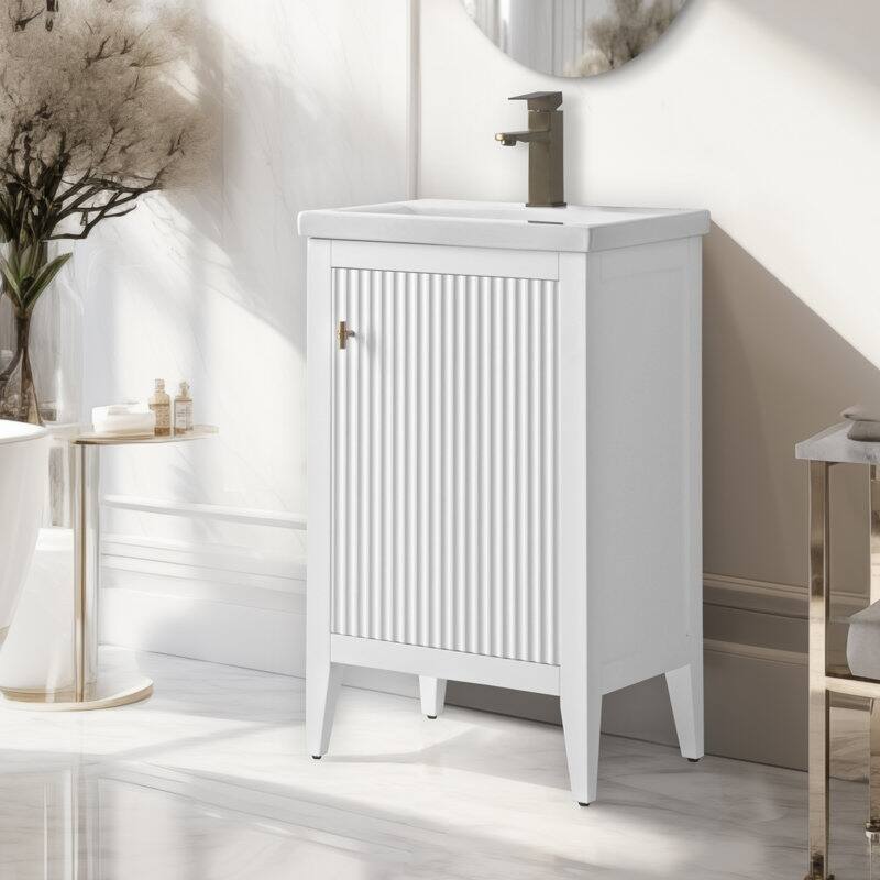 Vanity Art 20" Single Sink Bathroom Vanity Cabinet with Ceramic Top