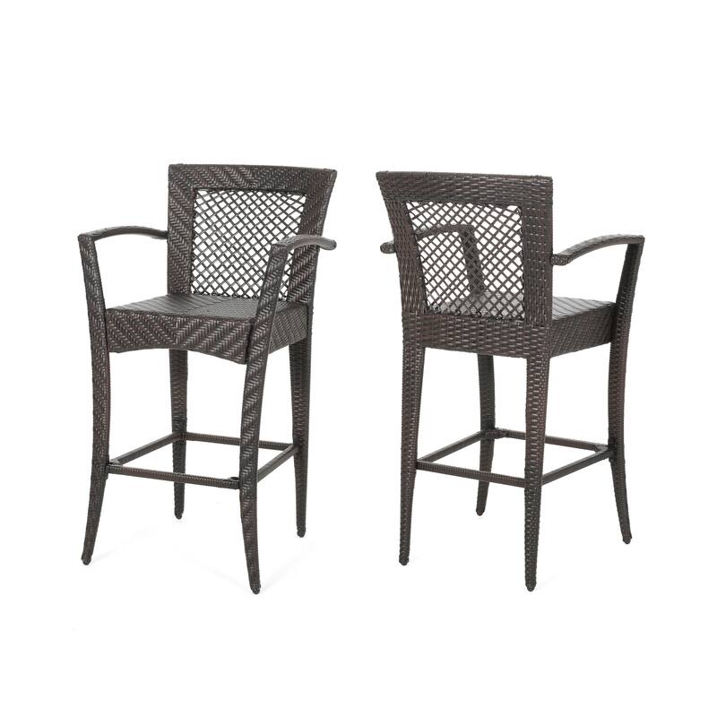 Farley Outdoor Wicker Barstool (Set of 2) by Christopher Knight Home