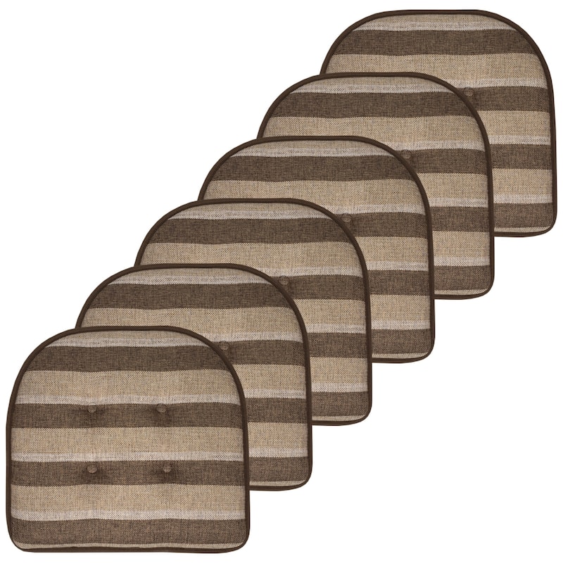 Bradford Striped U Shaped Memory Foam Chair Pad - Chocolate/Beige Striped - Set of 6