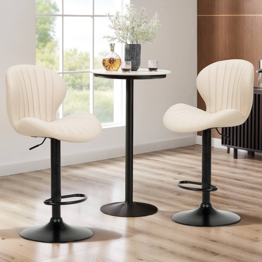 Set of 2 Adjustable Swivel Bar Stools - PU Leather High Back Counter Height Stools for Kitchen Island & Bar