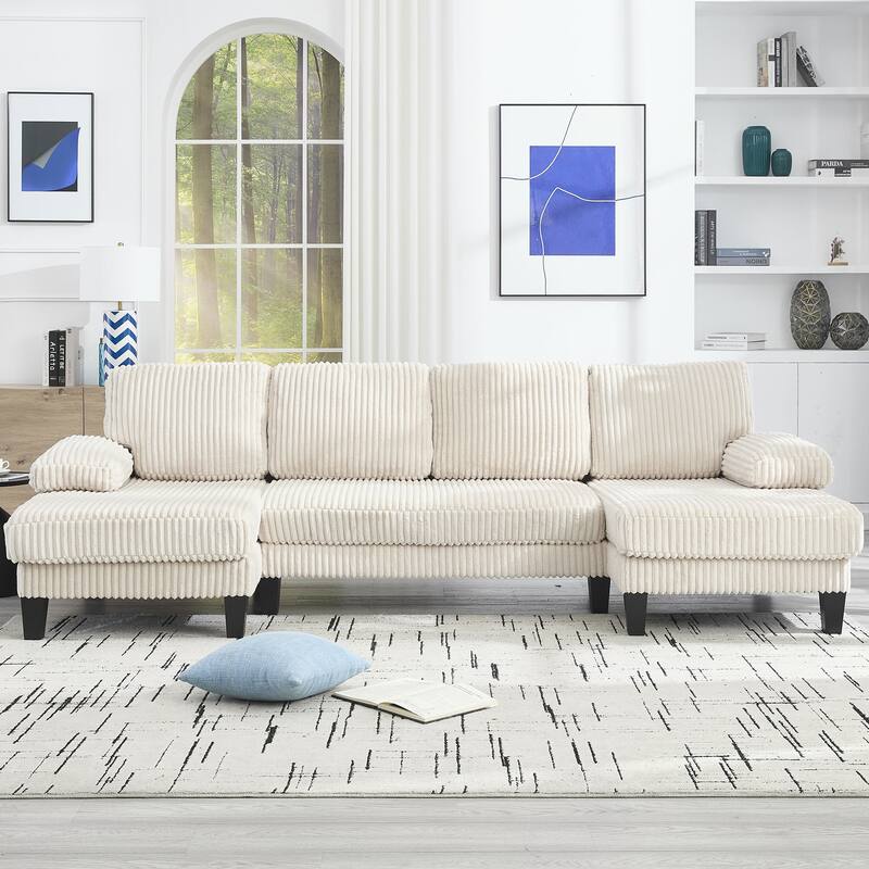 U-Shaped Modular Sectional Sofa with Double Chaise Lounge, Convertible Deep Seat Sleeper Sofa, Velvet Upholstered 4 Seater Sofa