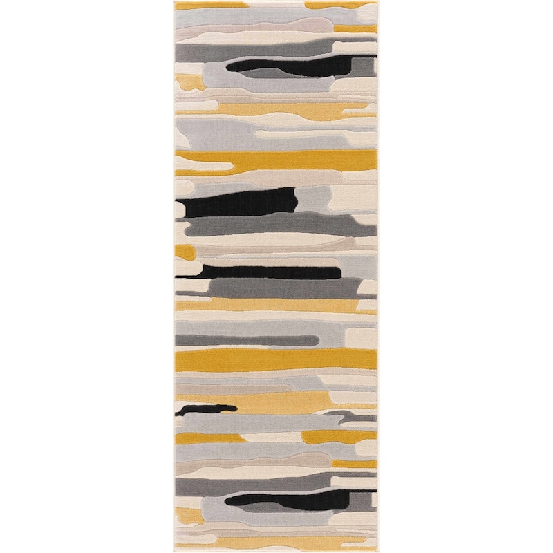 Hauteloom Means Living Room, Bedroom Area Rug - Black, Charcoal, Peach - 2' x 3'