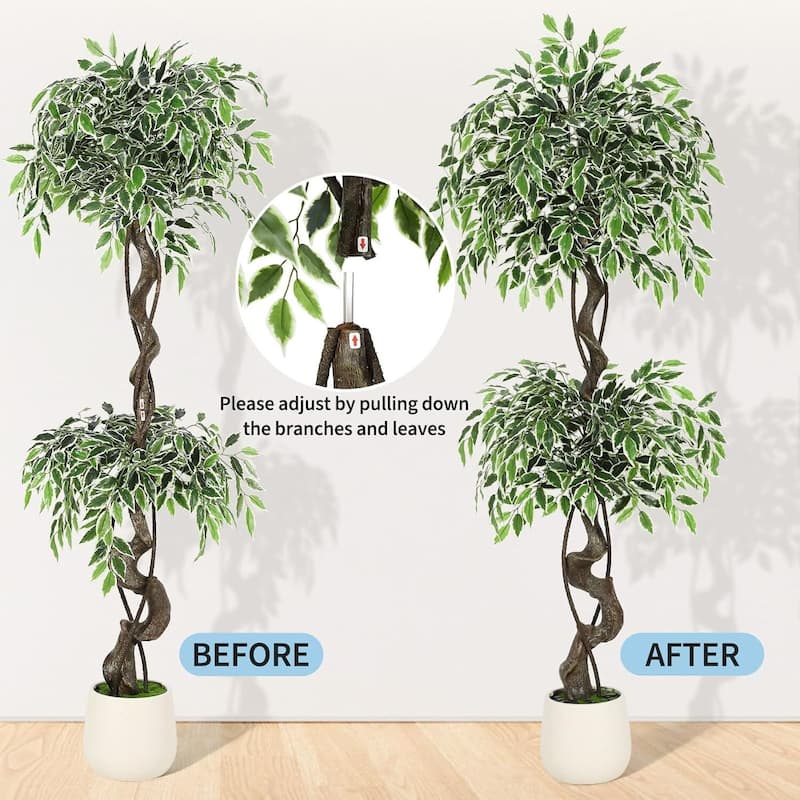 Realistic Artificial Ficus Tree, Faux Floor Plant for Home Decor
