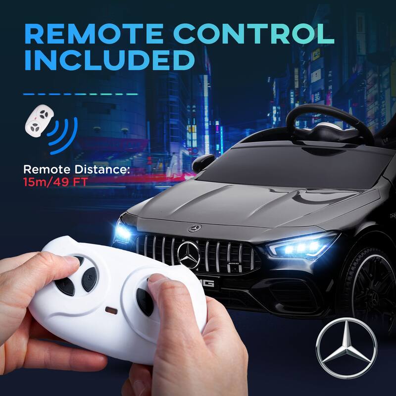 12V Mercedes-Benz AMG CLA 45 Kids Ride-On Car, Remote Control, LED Lights, Spring Suspension, Music Horn