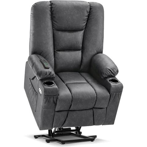 Mcombo Large Lift Recliner Chair with Massage and Heat for Elderly, Extended Footrest, Cup Holders, USB Ports, Faux Leather 7539