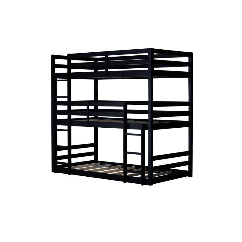 Roomfitters Triple Rubber Wood Bunk Bed, Detachable Twin over Twin over Twin with Ladders and Guardrails