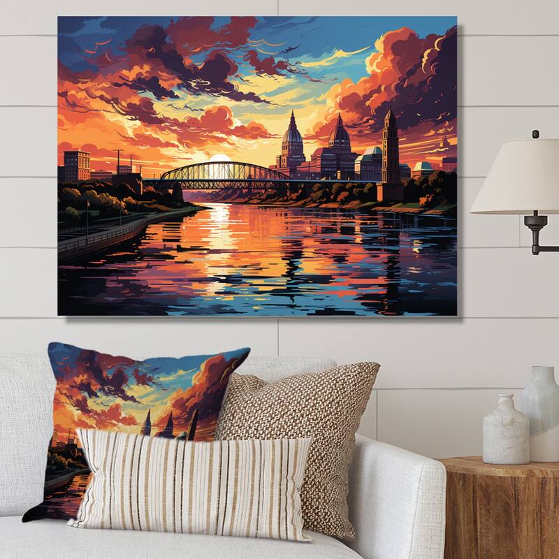 Designart "Orange Blue City St. Louis City" Cityscapes Wall Decor