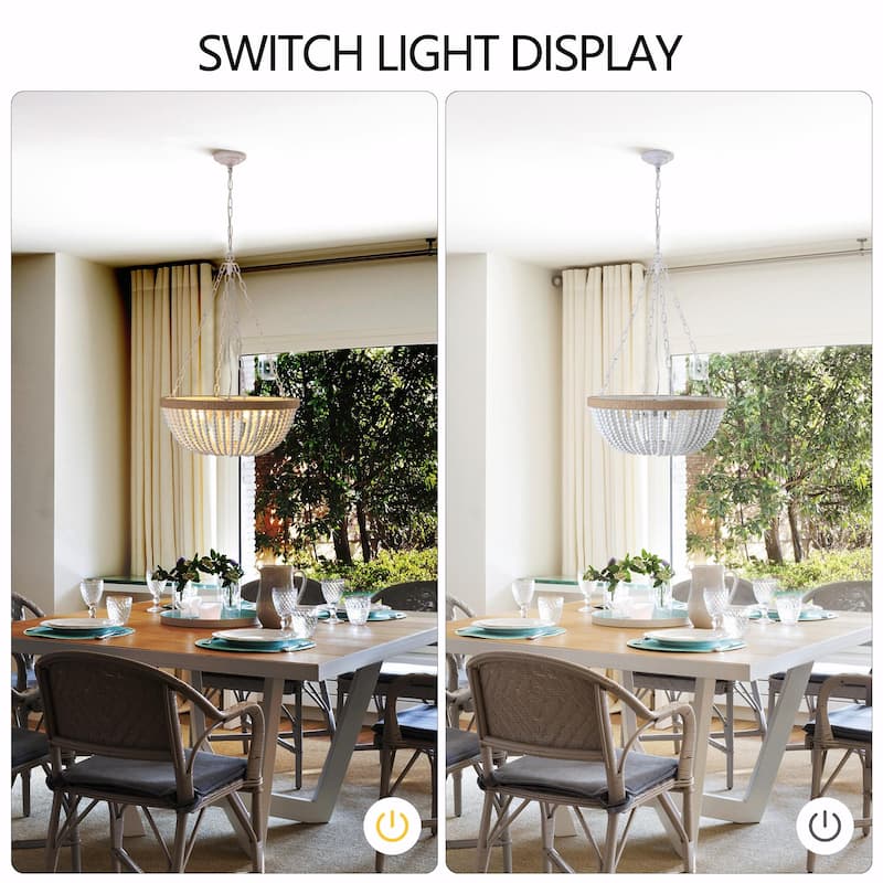 23.6 Inch Boho Rattan Pendant Light with 5-Tier Chandelier