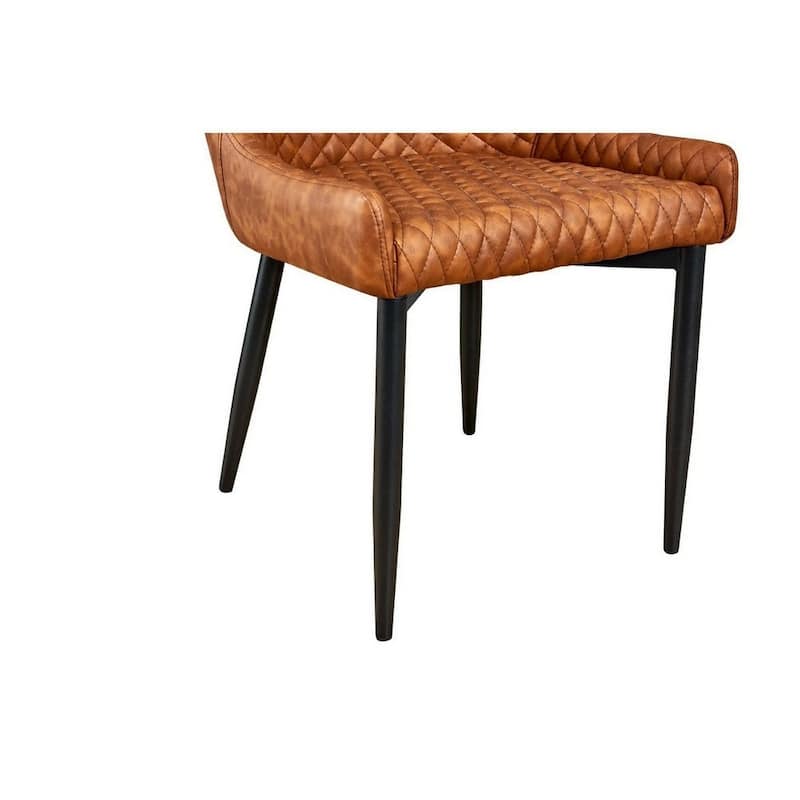 Modern Dining Chair, Beige Vegan Faux Leather, Metal Legs - 34 H x16 W x 17.5 L Inches