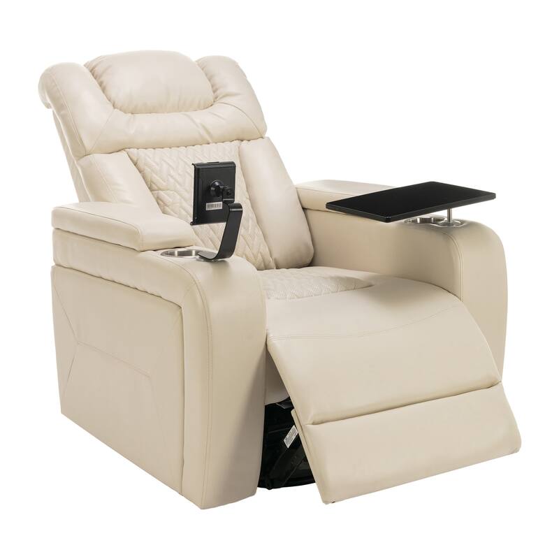 270° Swivel PU Leather Power Recliner with Phone Holder, Cup Holder, USB Port Home Theater Recliner for Living Room