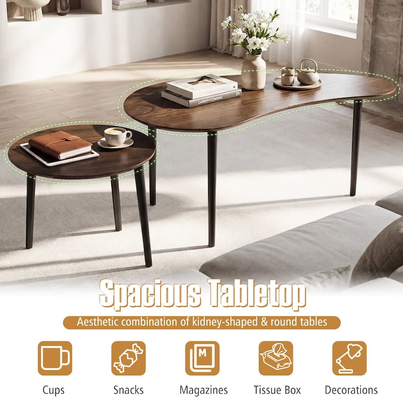 Gymax Nest Coffee Tables Set of 2 Modern Accent Tables w/ Solid Wood