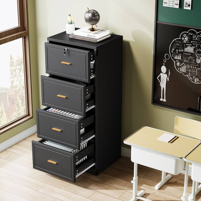 4-Drawer File Cabinet with Lock and Key, Vertical Filling Cabinet for A4/Letter/Legal Size Files