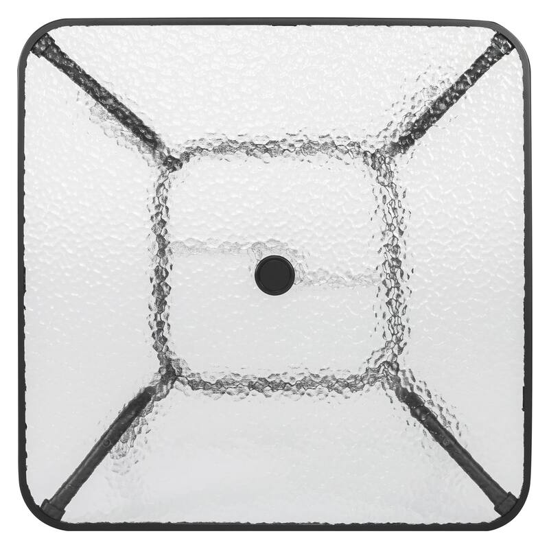 Square Metal Outdoor Dining Table with Umbrella Hole and Tempered Glass Tabletop, Black