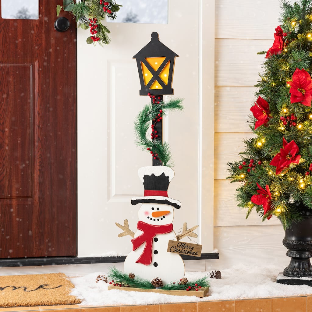 Glitzhome 36.75"H Lighted Christmas Wood Snowman with Lamp Porch Decor With Timer