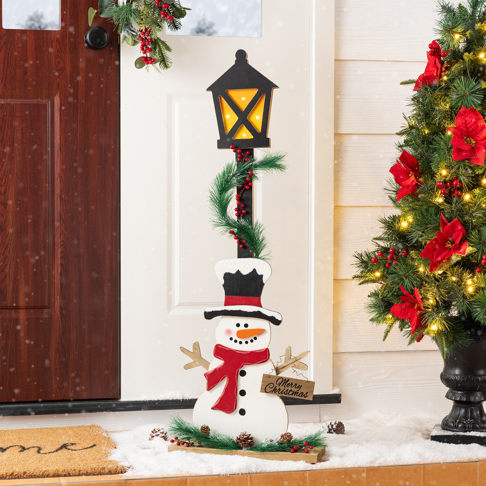 Glitzhome 36.75"H Lighted Christmas Wood Snowman with Lamp Porch Decor With Timer