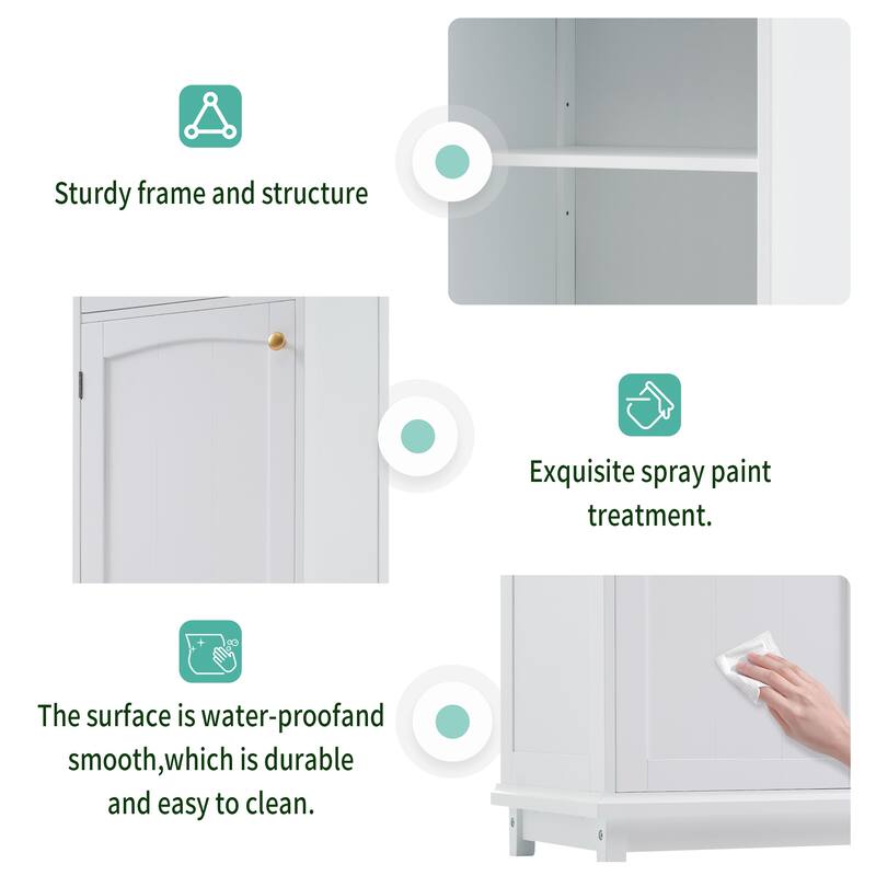 Tall Bathroom Storage Cabinet with Glass Doors and Adjustable Shelves