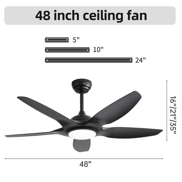 dimension image slide 3 of 8, 48in/52in/66in/72in/84in Industrial Matte Black Large Windmill Ceiling Fan with Light and Remote