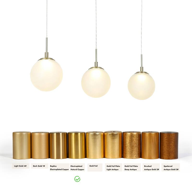 Modern 3-Light Gold LED Chandelier Linear Glass Island Lights for Dining Room - 23 “