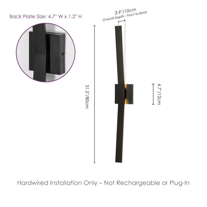 31.5" Modern Black Outdoor Wall Light - 12W 3000K Warm Light, IP44 Waterproof Linear Fixture for Patio & Porch,