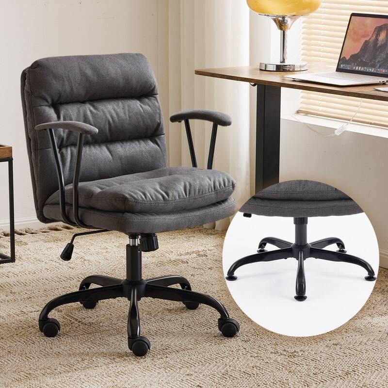 24.4 Inch Upholstered Swivel Office Chair With Leg Pegs And Wheels - Dark gray