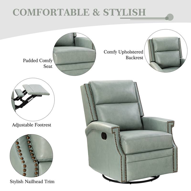 Echidna Transitional Genuine Leather Swivel Rocker Nursery Chair with Nailhead Trim by HULALA HOME