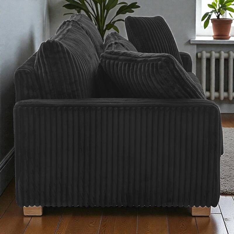 80.31" Modern Corduroy Loveseat Sofa with 4 Pillows, Upholstered Couch with Deep Seat for Living Room