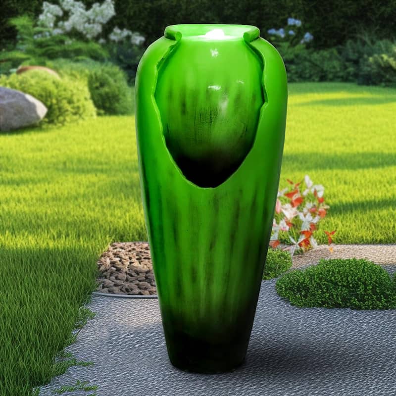 30.7" High Concrete Jar Water Fountain Outdoor, Garden Vase Water Feature - 30.7"H