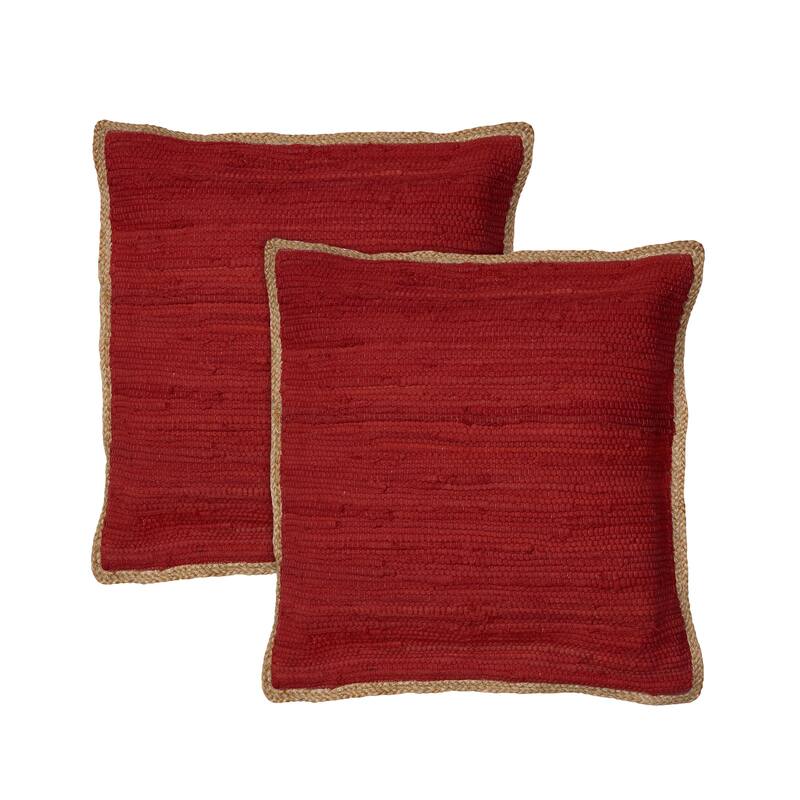 HomeRoots Set of Two 20" Red Cotton And Jute Throw Pillows with Texture