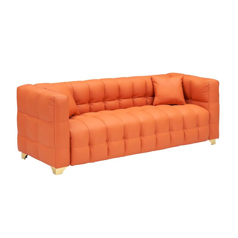 80"x29"x28" Orange Polyester Blend 3-Seat Sofa, Waterproof, Stain-Proof & Anti-Cat Paw