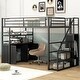 preview thumbnail 1 of 28, Metal Loft Bed with Bulit-in Wardrobe and Storage Staircase, Full Size Loft Bedframe with Locker and Storage Shelves for Kids Black