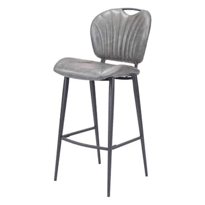30-Inch Modern Grey Faux Leather Bar Stool with Low Back and Footrest Steel Frame Bar Height Chair - 43.7”H x 18.1”W x 23.2”D