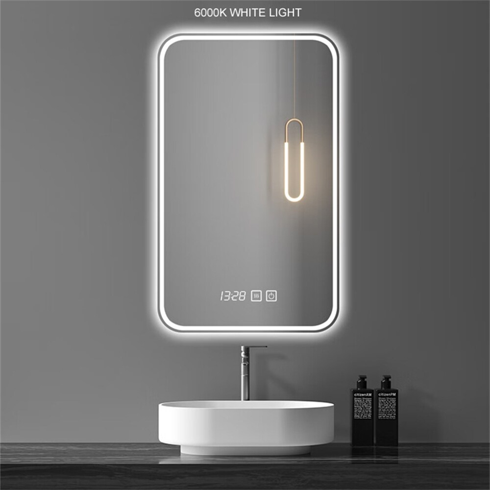 20 28 inch LED Vanity Smart Mirror with Time and Temperature Display Silver