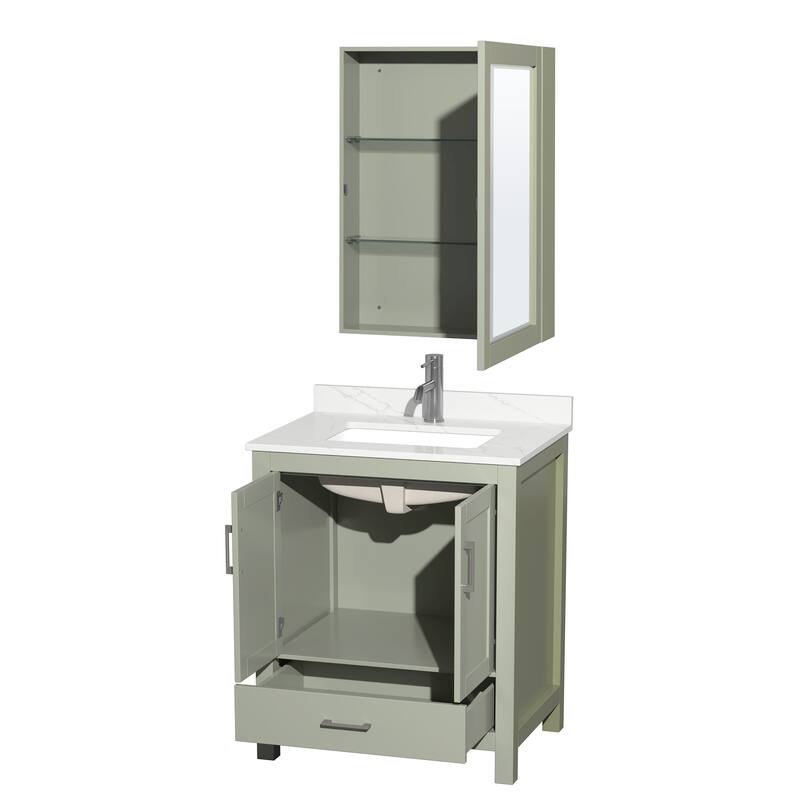 Sheffield 30-inch Single Vanity, Single Hole Quartz Top, Med Cabinet