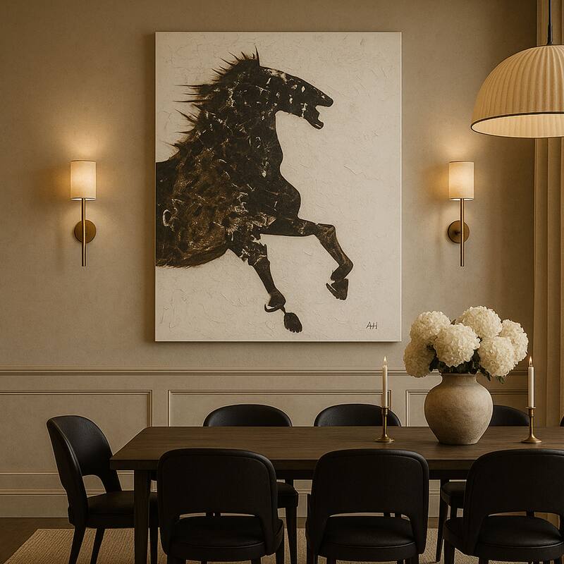 Hand Painted Galloping Horse Neutral Tones Textured Canvas Wall Art