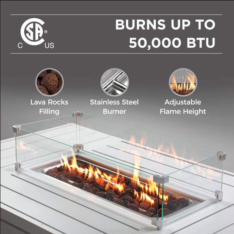 54.3" Patio White Aluminum Fire Pit Table, 50000 BTU CSA Certified Waterproof Cover