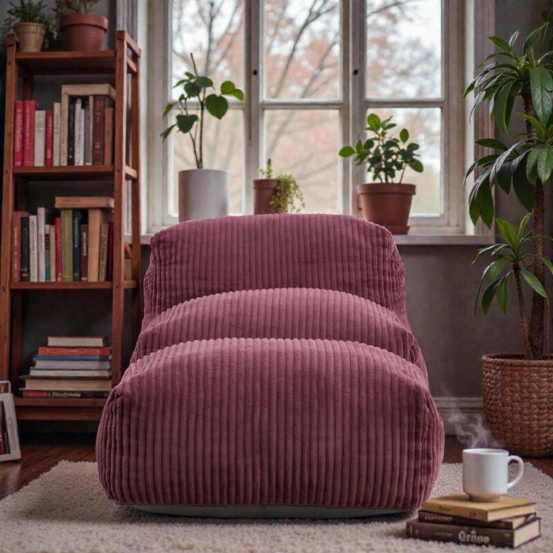 Large Memory Foam Bean Bag Chair for Adults, Corduroy Lounger Sofa with Ottoman