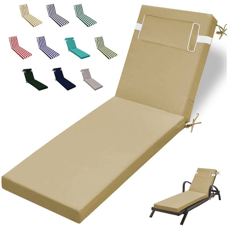 Outdoor Chaise Lounge Cushion, Thicken Waterproof Replacement Back Chaise Cushions for Pool, Sand Beach