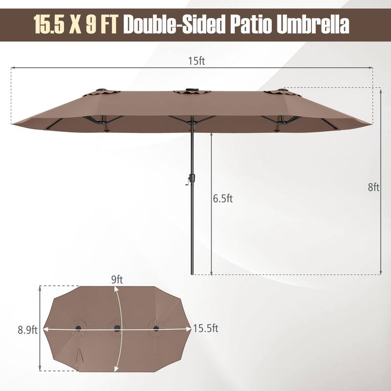 Costway 15.5 FT Extra-Large Patio Umbrella with LED Solar Lights & 12 - See Details