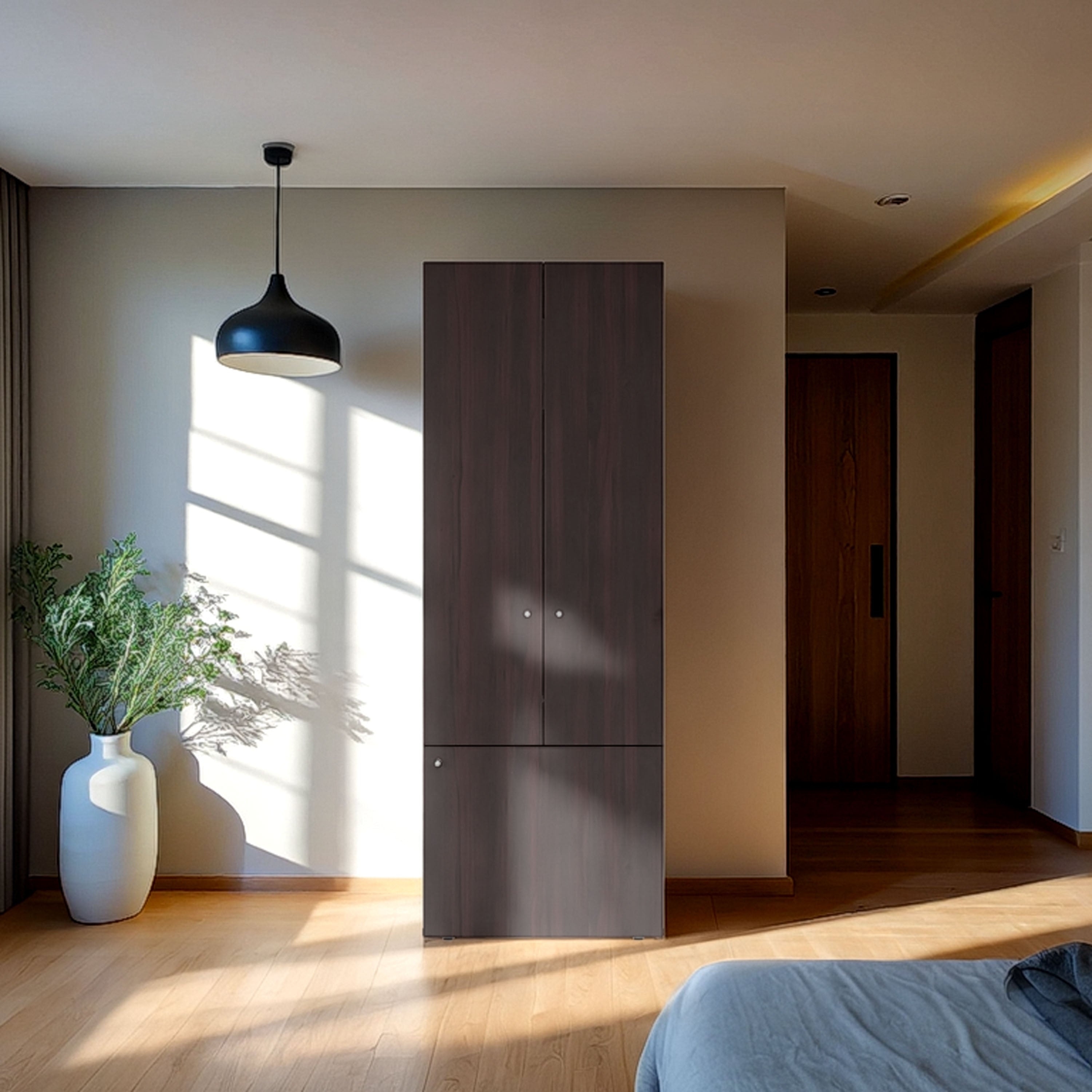 Tolleson 3-Door Tall Wardrobe Cabinet with 4 Shelves - Freestanding Storage Armoire