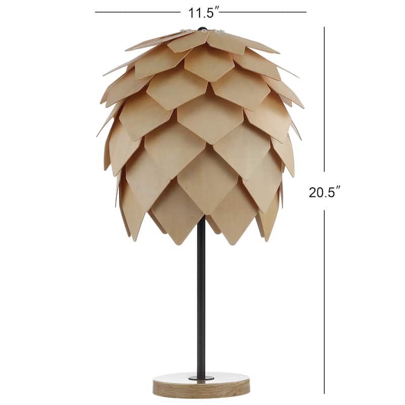 Colin 20.5" Pinecone Wood/Metal LED Table Lamp, Natural/Black by JONATHAN Y