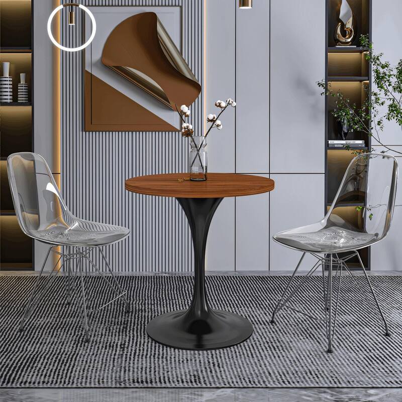 LeisureMod Verve 27" Round Dining Table with MDF Wood TableTop and Black Steel Base for Kitchen & Dining Room - 27.56"