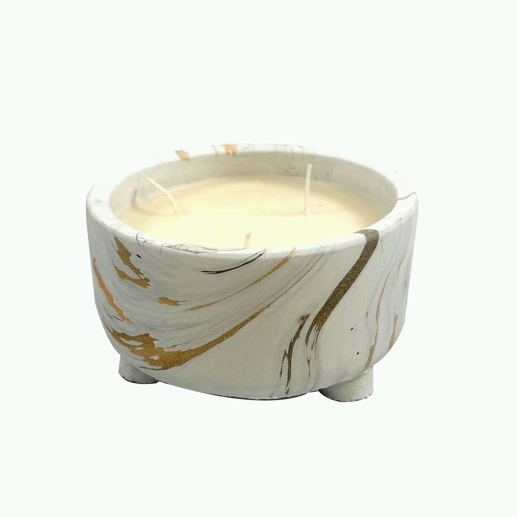 White and Gold Marbled Candle Bowl with Floral Scent 10 oz Home Design