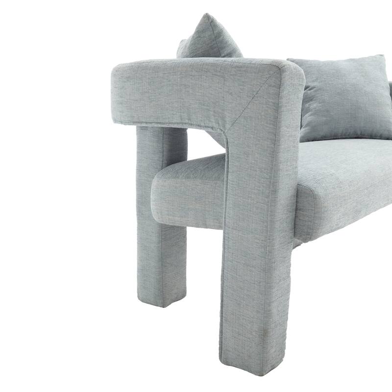 Modern Chenille 2-Seater Sofa Small Upholstered Loveseat with 2 Pillows, Arc Backrest, for Bedroom Living Room, Study