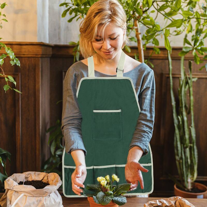 Gardening Apron with Pockets, Oxford Cloth Garden Apron with 7 Pockets, Green - 20.47 x 19.29 Inch
