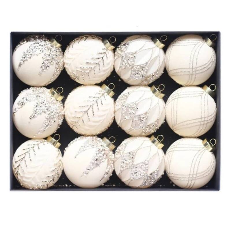 12PCS Mini Shatterproof Flocked Christmas Ball Ornaments for Holiday, Wedding - N/A - Beige