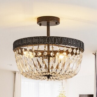 Modern Matte Black 3-Light Crystal Semi Flush Mount Ceiling Light with ...