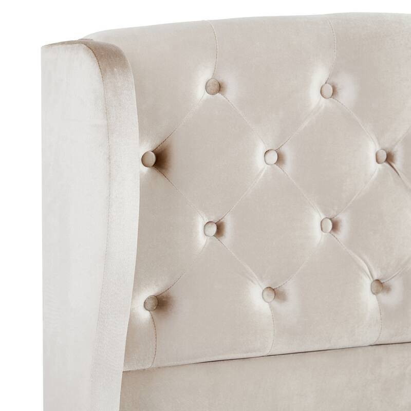 Christopher Knight Home - Amara Traditional Velvet Upholstered Sleigh Bed with Wingback Headboard & Scroll Footboard, King Size