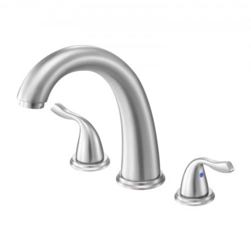 Brushed Stainless Steel Roman Tub Faucet with Dual Handles, 3-Hole Deck Mount Drip-Free Design - 6.69” x 2.05” x 9.84”